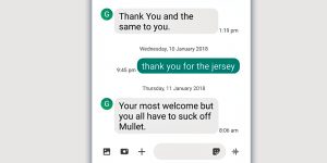 The crude text message sent by George Coorey in 2018.