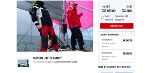Justin Hanney’s fundraising page on the Australian Sports Foundation’s website to raise funds for the yacht he co-owns with Nick Foa.