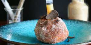The truffle doughnut with creme anglaise injection.