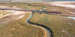 The Ghan passing through the Flinders Ranges. 