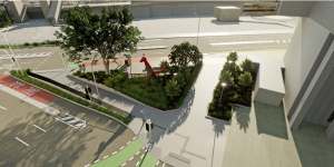 Brisbane’s ‘awkward island’ between Roma and George streets near the Transcontinental Hotel will be reduced in size and a new walkway built to new pedestrian crossing on Roma Street to improve access to the under-constuction,new Roma Street Station.