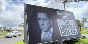 Labor Party ads attacking Liberal Party leader Matthew Guy are peppered across Melton.