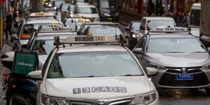 Taxis in Market street,Sydney.