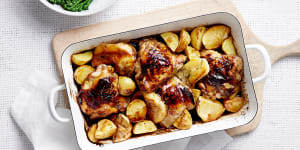 Vegemite chicken tray bake is simple to prepare and requires minimal washing up. 