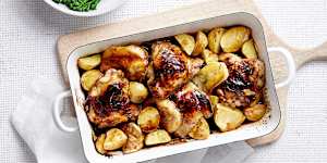 Vegemite chicken tray bake is simple to prepare and requires minimal washing up. 