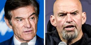 A debate,but with conditions.:Dr Mehmet Oz (left) and Pennsylvania’s Lieutenant Governor John Fetterman.