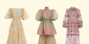 Zimmermann’s Postcard Puff Sleeve Dress,Postcard Puff Sleeve Midi,and Rosa Frill Midi Dress.