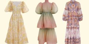 Zimmermann’s Postcard Puff Sleeve Dress,Postcard Puff Sleeve Midi,and Rosa Frill Midi Dress.