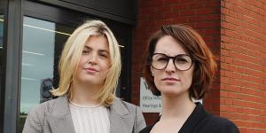 Rebecca Zivic and Caitlin Caruana,of Westjustice,stand outside the Werribee Magistrates’ Court.