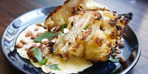 Ester's popular roasted cauliflower with almond sauce and mint.