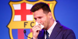 A tearful Lionel Messi addresses a media conference in Barcelona,where he has spent 21 years with the club of the same name.