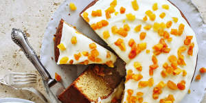 Apricot,almond and cardamom cake.