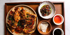 Chicken inasal is marinated in calamansi,ginger,garlic,lemongrass and spiced coconut vinegar.