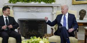 US President Joe Biden meets with Ukrainian President Volodymyr Zelensky in the Oval Office of the White House in September 2021.