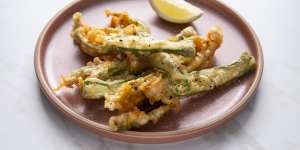 Lightly fried zucchini flowers with a hint of truffle honey.