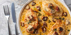 Marry me chicken,braised chicken breast in a creamy sauce with sun-dried tomatoes,is a recipe that went viral on TikTok in 2023.