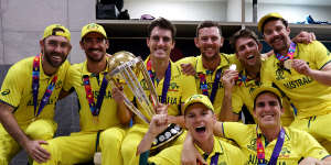 Australia celebrate winning the one-day World Cup in India last November.