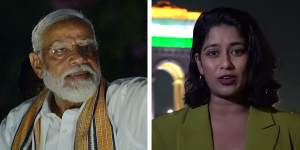 Left:Indian Prime Minister Narendra Modi. Right:ABC India correspondent Avani Dias