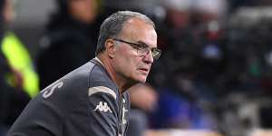 Open to offers:Marcelo Bielsa looks on during Leeds'clash with Wanderers at Bankwest Stadium on Saturday night.