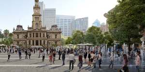 An artist’s impression of Town Hall Square,looking west to Town Hall.