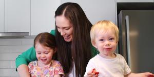 Natalie Stapleton of Dietitians Australia with her children Riley (aged 3,on the left) and Liam,18 months. 