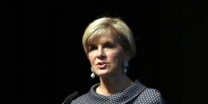 Foreign Minister Julie Bishop speaks at the opening of the Kimberley Process in Perth on May 1,where Chinese delegates protested against the presence of Taiwanese representatives.