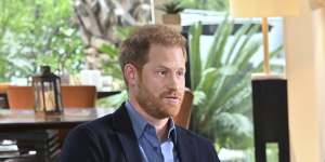 Prince Harry,left,during an interview with “Good Morning America” co-host Michael Strahan in Los Angeles.