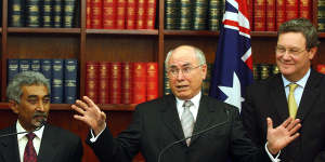 East Timor's then Prime Minister Mari Alkatiri with John Howard and Alexander Downer in 2006 after signing a"Treaty on Certain Maritime Arrangements in the Timor Sea".