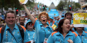 Volunteers parade at the Melbourne Commonwealth Games in 2006.