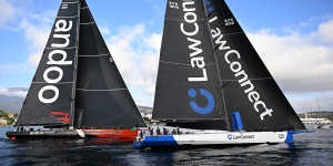 LawConnect nudges ahead to win the Sydney to Hobart Yacht Race.
