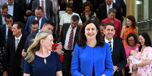 Commonwealth Games Minister and Premier Annastacia Palaszczuk with members of the Labor caucus on Monday.