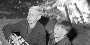 Local boys get ready to start Cracker Night proceedings,Gore Hill,Sydney. May 1959.