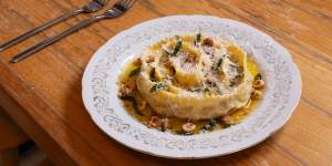 Smoked butternut pumpkin-filled pappardelle with hazelnuts,lemon and sage.