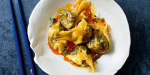 Mushroom dumplings with curry oil from Tony Tan’s new book.