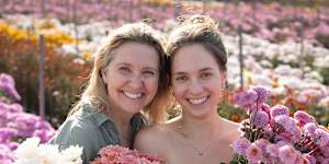Mother and daughter Ingrid and Nicola Padovano in their flower fields.
