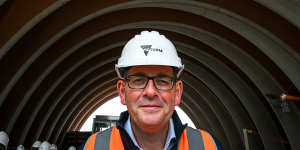 In happier times:Premier Daniel Andrews touring a Metro Tunnel site last year. 