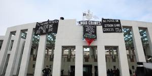 Pro-Palestine protesters at Parliament House in Canberra.