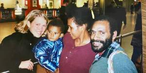 Robinson welcoming West Papuan freedom fighter Benny Wenda,wife Maria and their first child to London in 2003. 
