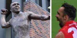 Adam Goodes’ Indigenous war cry has been immortalised by the Sydney Swans in a statue.