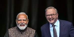 Prime Minister Anthony Albanese and Indian Prime Minister Narendra Modi at the MCG on Friday.