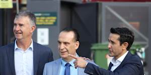 David Crisafulli with Peter V’landys at Suncorp Stadium on Friday ahead of the NRL Magic Round.