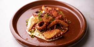 Pulpo a la Gallega,grilled octopus and potatoes with smoky paprika and creamy aioli.