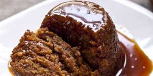 Spiced apple-ginger pudding with butterscotch.