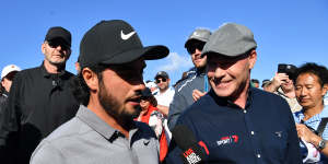 Spotlight:Abraham Ancer is interviewed moments after winning the 2018 Australian Open at The Lakes.