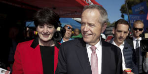 Fiona McLeod with former opposition leader Bill Shorten during the 2019 election campaign.