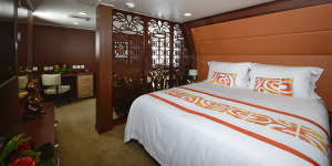 The Aranui 5 has 103 cabins ranging from dormitory style,sleeping four to eight,to staterooms with private balconies. 