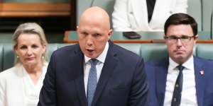 Opposition Leader Peter Dutton during the federal budget reply speech at Parliament House in Canberra
