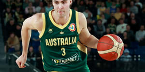 Josh Giddey playing for the Boomers against Venezuela in Melbourne last year.