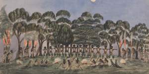 A corroboree on Emerald Hill in 1840,by English-born painter and businessman Wilbraham Liardet.