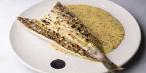 King George whiting with sudachi and finger lime sauce. 